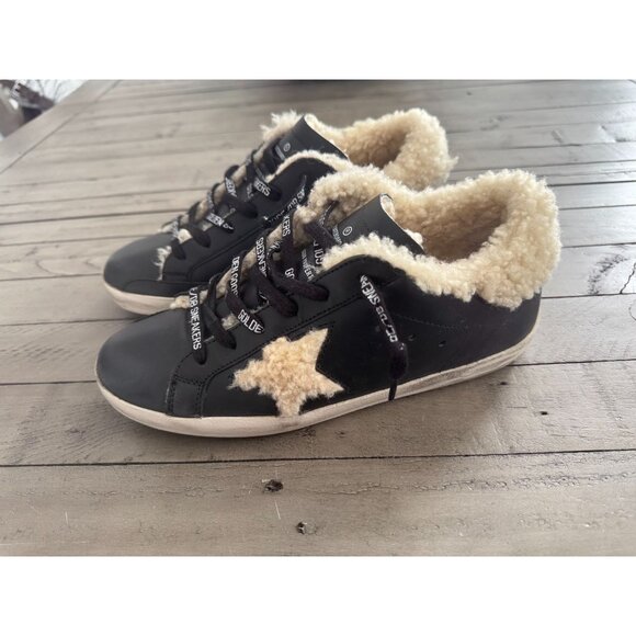 Golden Goose SuperStar Shearling Lined Leather Sneakers Black Size 39 9 - Picture 1 of 10
